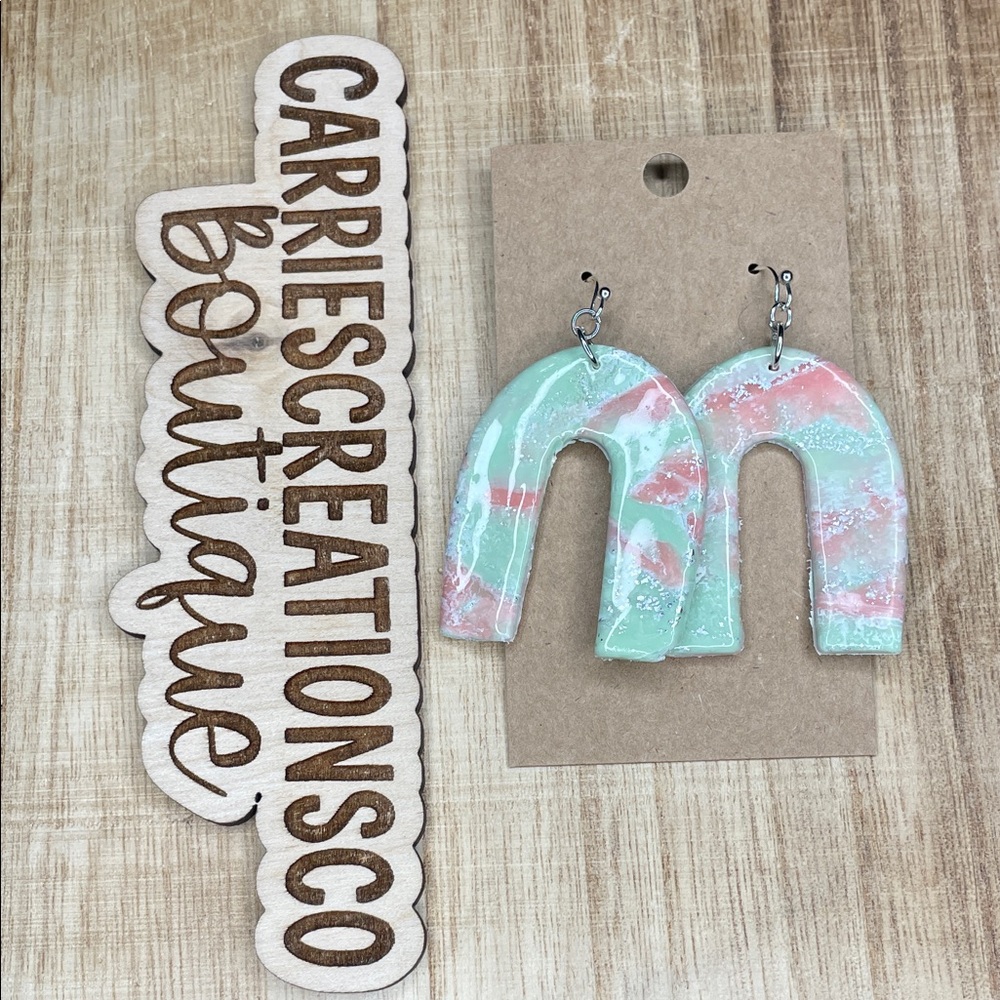 Handmade Mint & Coral Arch Earrings